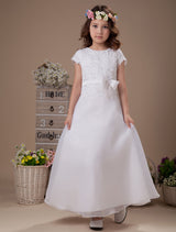 Sweet A-Line White Satin Ankle-Length First Communion Dress-Dbrbridal
