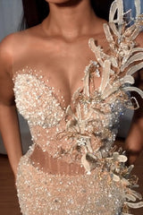 Sweetheart Flower Sequins Backless Sleeveless Mermaid Prom Dress-Dbrbridal