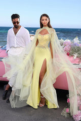 Sweetheart Mermaid Evening Prom Dress with Split Detachable Cape-Dbrbridal