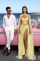 Sweetheart Mermaid Evening Prom Dress with Split Detachable Cape-Dbrbridal