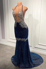 Sweetheart Mermaid Prom Dress in Royal Blue Halter Style with Appliques Beads-Dbrbridal