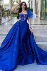 Sweetheart Mermaid Prom Dress with One Shoulder Split Long Overskirt and Appliques-Dbrbridal