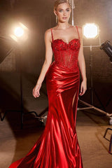 Sweetheart Mermaid Prom Dresses with Spaghetti Straps Sleeveless Split Beads and Ruffles-Dbrbridal