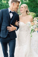 Sweetheart Mermaid Sleeveless Tulle Appliques Wedding Gown Lace Appliques-Dbrbridal