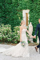 Sweetheart Mermaid Sleeveless Tulle Appliques Wedding Gown Lace Appliques-Dbrbridal