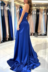 Sweetheart Modest Long Royal Blue Sleeveless Evening Prom Dresseses With Split Online-Dbrbridal