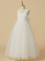 Sweetheart Neck Tulle Sleeveless Floor Length A-line Applique Kids Party Dresses-Dbrbridal