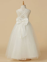Sweetheart Neck Tulle Sleeveless Floor Length A-line Applique Kids Party Dresses-Dbrbridal