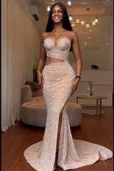 Sweetheart Sequins Backless Sleeveless Mermaid Prom Dress-Dbrbridal