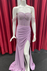 Sweetheart Sleeveless Mermaid Prom Dress With Beads Split-Dbrbridal