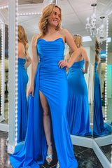 Sweetheart Sleeveless Mermaid Prom Dress with Pleats and Split Ruffles-Dbrbridal
