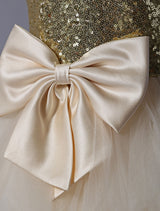 Thin Straps Gold Sequin Champagne Tulle Ruffle flower girl dress-Dbrbridal