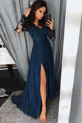 Trendy Long Sleevess Lace Beads Party Dresses Front Split Formal Dresses-Dbrbridal