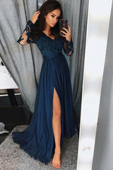 Trendy Long Sleevess Lace Beads Party Dresses Front Split Formal Dresses-Dbrbridal