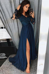 Trendy Long Sleevess Lace Beads Party Dresses Front Split Formal Dresses-Dbrbridal