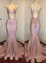 Trendy Pink Beads Spaghetti-Straps Party Dresses Mermaid Formal Dresses-Dbrbridal