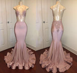 Trendy Pink Beads Spaghetti-Straps Party Dresses Mermaid Formal Dresses-Dbrbridal