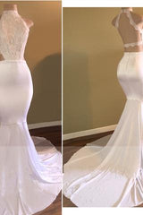 Trendy White Mermaid High-Neck Sleeveless Formal Dresses-Dbrbridal