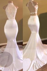 Trendy White Mermaid High-Neck Sleeveless Formal Dresses-Dbrbridal