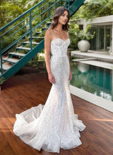 Trumpet Mermaid Fitted Elegant Sweetheart Sleeveless Sequined Wedding Dresses-Dbrbridal