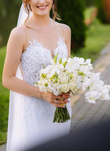 Trumpet Mermaid Fitted Illusion Neck Sleeveless Lace Tulle Wedding Dress-Dbrbridal