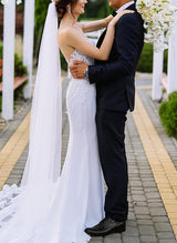 Trumpet Mermaid Fitted Illusion Neck Sleeveless Lace Tulle Wedding Dresses-Dbrbridal