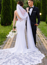 Trumpet Mermaid Fitted Illusion Neck Sleeveless Lace Tulle Wedding Dresses-Dbrbridal