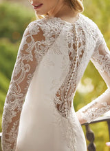 Trumpet Mermaid Fitted Silk Like Satin Wedding Dresses Appliques Lace-Dbrbridal