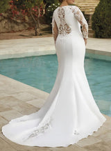 Trumpet Mermaid Fitted Silk Like Satin Wedding Dresses Appliques Lace-Dbrbridal