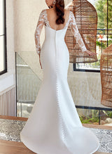Trumpet Mermaid Fitted Square Neckline Long Sleeves Satin Wedding Dresses-Dbrbridal