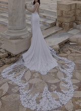 Trumpet Mermaid Fitted V Neck Sleeveless Lace Wedding Dresses Appliques Lace-Dbrbridal