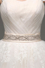 Tulle Cap Sleeves Keyhole Back Princess Wedding Dress With Bow And Rhinestone Sash-Dbrbridal