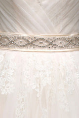 Tulle Cap Sleeves Keyhole Back Princess Wedding Dress With Bow And Rhinestone Sash-Dbrbridal