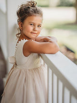 Tulle Champagne Jewel Neck Sleeveless Short Princess Party Dress Kids Sash Pageant Dresses-Dbrbridal