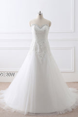 Tulle Wedding Dress Lace Beading Bridal Gown Strapless Sweetheart Chapel Train A-Line Sexy Backless Bridal Dress-Dbrbridal