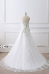 Tulle Wedding Dress Lace Beading Bridal Gown Strapless Sweetheart Chapel Train A-Line Sexy Backless Bridal Dress-Dbrbridal