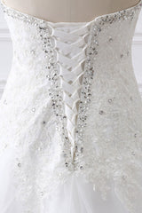 Tulle Wedding Dress Lace Beading Bridal Gown Strapless Sweetheart Chapel Train A-Line Sexy Backless Bridal Dress-Dbrbridal