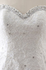 Tulle Wedding Dress Lace Beading Bridal Gown Strapless Sweetheart Chapel Train A-Line Sexy Backless Bridal Dress-Dbrbridal