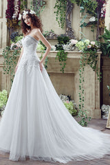 Tulle Wedding Dress Lace Beading Bridal Gown Strapless Sweetheart Chapel Train A-Line Sexy Backless Bridal Dress-Dbrbridal