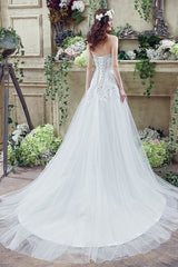 Tulle Wedding Dress Lace Beading Bridal Gown Strapless Sweetheart Chapel Train A-Line Sexy Backless Bridal Dress-Dbrbridal