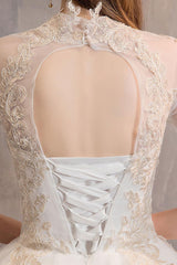 Tulle Wedding Dresses Princess Bridal Gown Illusion Collar Half Sleeve Long Bridal Dress-Dbrbridal