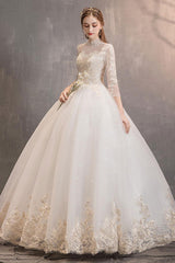 Tulle Wedding Dresses Princess Bridal Gown Illusion Collar Half Sleeve Long Bridal Dress-Dbrbridal