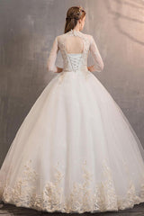 Tulle Wedding Dresses Princess Bridal Gown Illusion Collar Half Sleeve Long Bridal Dress-Dbrbridal