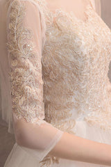 Tulle Wedding Dresses Princess Bridal Gown Illusion Collar Half Sleeve Long Bridal Dress-Dbrbridal