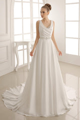Turndown Collar Brides Wedding Dress With Pleated Satin Exclusive-Dbrbridal