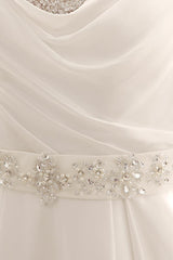 Turndown Collar Brides Wedding Dress With Pleated Satin Exclusive-Dbrbridal