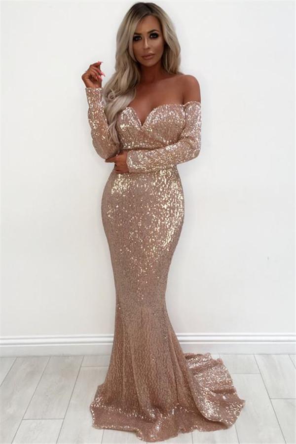 fit and flare prom dress with sleeves Chic V-neck Sparkle Beads Appliques Prom Dresses Long Sleeves Alluring Fit and Flare Evening Gowns