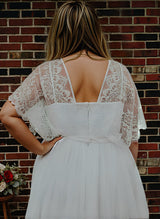 V-Neck Boho Garden Lace Wrap Plus Size Chic A-line Wedding Dresses-Dbrbridal