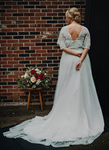 V-Neck Boho Garden Lace Wrap Plus Size Chic A-line Wedding Dresses-Dbrbridal