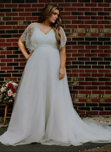 V-Neck Boho Garden Lace Wrap Plus Size Chic A-line Wedding Dresses-Dbrbridal